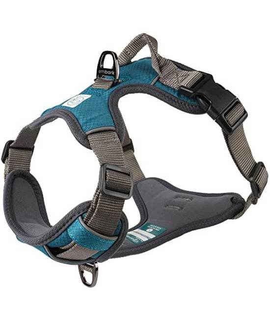 Embark Adventure Dog Harness, Easy On and Off with Front and Back Leash Attachment Points & Control Handle - No Pull Training, Size Adjustable and No Choke (Large - Teal Blue)