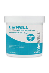 VetWELL Dog Ear Wipes - Otic Cleaning Wipes for Infections and Controlling Ear Infections and Ear Odor in Pets - EarWELL 100 Count