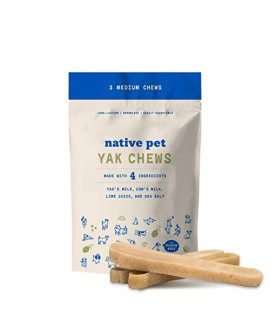 Native Pet Yak Chews for Dogs (3 Medium Chews). Pasture-Raised and Organic Himalayan Churpi Chew. Long Lasting, Low Odor, and Protein Rich Reward Treat.