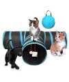AikoPets Collapsible 3 Way Cat Tube Kitty Tunnel Bored Cat Pet Toys Peek Hole Toy Ball Cat, Puppy, Kitty, Kitten, Rabbit (Blue)