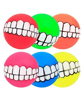 Stock Show 6Pcs/Pack 3" Funny Pet Dogs Teeth Pattern Balls Chew Toy Squeaker Squeaky Sound Bite Resistant Dogs Training Toys, Color Random