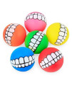 Stock Show 6Pcs/Pack 3" Funny Pet Dogs Teeth Pattern Balls Chew Toy Squeaker Squeaky Sound Bite Resistant Dogs Training Toys, Color Random