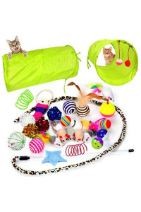Youngever 24 Cat Toys Kitten Toys Assortments, 2 Way Tunnel, Cat Feather Teaser - Wand Interactive Feather Toy Fluffy Mouse, Crinkle Balls for Cat, Puppy, Kitty, Kitten