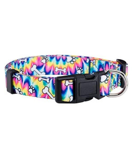 Native Pup Tie Dye Dog Collar/Paws and Bones Dog Collar (Small)