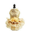 Bling Dog Dress Tutu Skirt Flower Dog Pet Cat Luxury Princess Wedding Dress Summer Dog Chihuahua Clothes (Gold, Small)