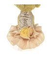 Bling Dog Dress Tutu Skirt Flower Dog Pet Cat Luxury Princess Wedding Dress Summer Dog Chihuahua Clothes (Gold, Small)