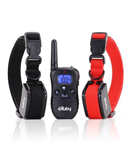 Exuby Dual Shock Collar for Small Dogs -1 Remote, 2 Receivers and 4 Straps - Multi Modes - Great for Discipline and Training Two Dogs at The Same Time - Rechargeable Batteries