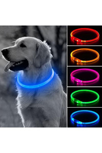 BSEEN LED Dog Collar, USB Rechargeable Glowing Pet Collar, TPU Cuttable Dog Safety Lights for Small Medium Large Dogs (Blue)