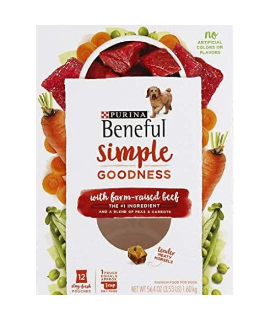 Purina Beneful Simple Goodness with Farm-Raised Beef and A Blend of Peas and Carrots (12- Stay Fresh Packs)