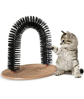 AikoPets Cat Arch Self Groomer Massager Groom Toy Cat Hair Brush Pet Cat Scratcher Toys Fur Grooming Cat Toy Brush Controls Shedding with Scratch Pad and Catnip Interactive Kitten Toys (Black)