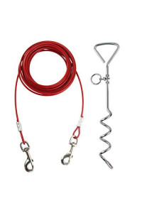30ft Dog Tie Out Cable for Dogs, 16" Chrome Plated Anti Rust Stake, Great for Camping or the Garden, Suitable for Harness, Leash & Chain Attachments - Peteys Pet Products (30ft)