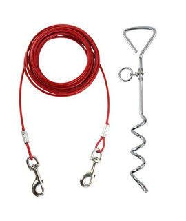 30ft Dog Tie Out Cable for Dogs, 16" Chrome Plated Anti Rust Stake, Great for Camping or the Garden, Suitable for Harness, Leash & Chain Attachments - Peteys Pet Products (30ft)
