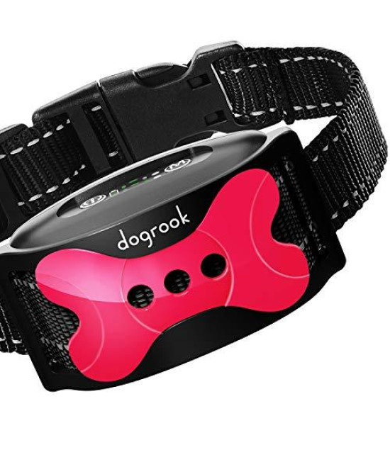 DogRook Rechargeable Dog Bark Collar - Humane, No Shock Barking Collar - w/2 Vibration & Beep - S, M, L Dogs Breeds Training - No Remote - 8-110 lbs