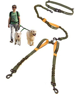 Double Dog Leash Large Dogs Hands Free | 2 Dog Leash No Tangle | Waist Leash for Walking Two Dogs | Dual Dog Leash for Running, Hiking, Training | No Pull Dog Leashes for Large Breed Dogs