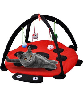 MyfatBOSS Cat Play Mat, Cat Activity Center with Hang Cat Toys Balls Mice, Foldable Cat Interactive Mat