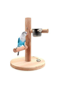 Mrli Pet Bird Training Perches Stands Parrot Wood Birdcage Table Stand Toy with Stainless Steel Feeder Cup Bowl Tray,for Small Birds Tiger Conure Cockatiel Parakeet