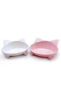 Cat Bowls,Shallow Cat Food Bowls, Double Wide Cat Dish Non Slip Cat Feeding Bowls for Relief of Whisker Fatigue Pet Food & Water Bowls Set of 2