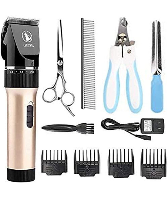 Ceenwes Pet Clippers (Upgrade Version) Low Noise Professional Dog Clippers Rechargeable Cordless Pet Clipper Trimmers Pet Hair Grooming Kit for Cats Dogs and Other Animals