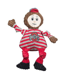 HuggleHounds Plush College Mascot Corduroy Durable Squeaky Knottie, Great Dog Toys for Aggressive Chewers, Ohio State Brutus Buckeye, Small