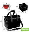 Kundu Cat & Dog Travel Bag - Includes 2 Food Carriers, 2 Bowls & Place Mat - Airline Approved - Black,6 Piece Set,KDU-011