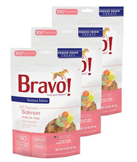 Bravo! Bonus Bites Dog Treats Freeze Dried Salmon - All Natural - Grain Free - 2 oz 3 Pack