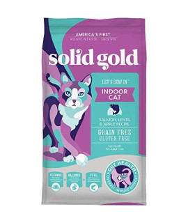 Solid Gold - Lets Stay In Salmon Dry Cat Food with Superfoods - Grain Free Hairball Control Indoor Cat Formula with Protected Probiotic Blends - 12 LBs