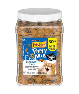 Purina Friskies Made in USA Facilities Cat Treats, Party Mix Beachside Crunch - 30 oz. Canister