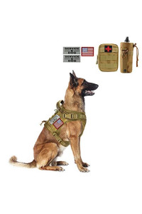 Tactical Dog Vest-Training Outdoor Breathable Harness-Military Water-Resistant Dog Backpack-Pet Tactical -Vest Detachable Pouches-D Ring for Dog Leash (XL, 02Khaki)