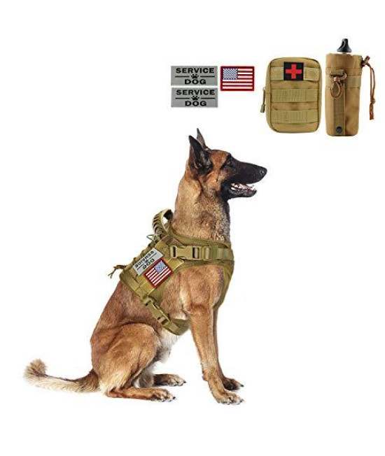 Tactical Dog Vest-Training Outdoor Breathable Harness-Military Water-Resistant Dog Backpack-Pet Tactical -Vest Detachable Pouches-D Ring for Dog Leash (XL, 02Khaki)