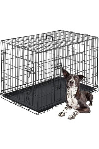 BestPet Dog Crate Double Door Folding Metal Dog Cage Plastic Tray Pet Crate Pet Cage W/Divider,24" 30" 36" 42" 48" (42" Dog Cage)