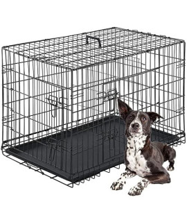 BestPet Dog Crate Double Door Folding Metal Dog Cage Plastic Tray Pet Crate Pet Cage W/Divider,24" 30" 36" 42" 48" (42" Dog Cage)