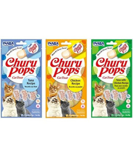 INABA Churu Pops Moist and Chewy Cat Treat 3 Flavor Variety Pack 12 Tubes