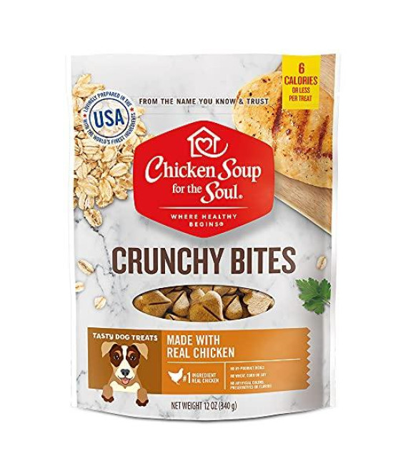 Chicken Soup for The Soul Pet Food - Chicken Crunchy Bites 12 oz Dog Treats / Soy, Corn & Wheat Free, No Artificial Flavors or Preservatives
