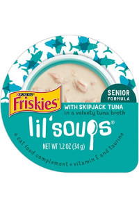 Purina Friskies Natural, Grain Free Senior Broth Wet Cat Food Complement, Lil Soups Skipjack Tuna - (8) 1.2 oz. Tubs