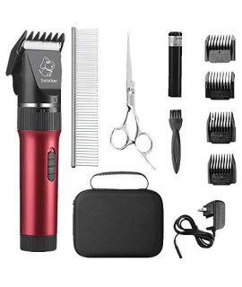 Sminiker Low Noise Cat and Dog Clippers Rechargeable Cordless Pet Clippers Grooming Kit with Storage Bag 5 Speed Professional Animal Clippers Pet Grooming Kit