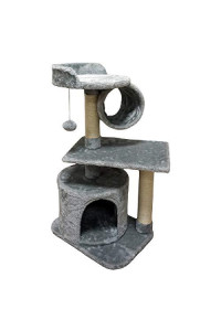 FISH&NAP US01H Cat Tree Cat Tower Cat Condo Sisal Scratching Posts with Jump Platform and Cat Ring Cat Furniture Activity Center Kitten Play House Grey