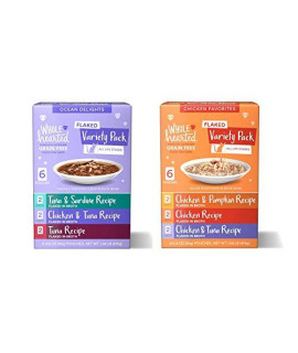WholeHearted Grain Free Flaked Wet Cat Food Variety Pack for All Life Stages. (Chicken & Ocean, 12-2.8 Oz Pouches)