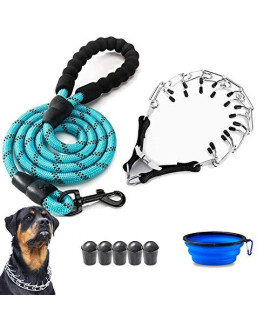 VCZONE Dog Prong Collar, Adjustable Stainless Steel Pinch Collar with Rubber Caps and Dog Leashes for Medium and Large Dogs Training (23.6 inch)
