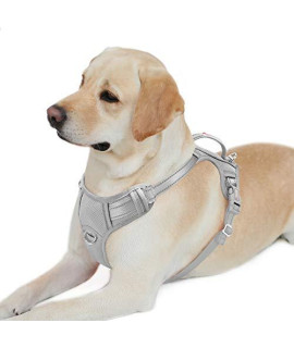 BARKBAY No Pull Dog Harness Front Clip Heavy Duty Reflective Easy Control Handle for Large Dog Walking with ID tag Pocket(Grey,L)