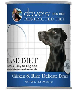 Dave's Pet Food Chicken and Rice Delicate Canned Dog Food, Restricted Bland Diet Wet Dog Food for Sensitive Stomachs, 13.2oz Cans, Case of 12, Made in the USA