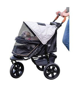 Pet Gear No-Zip Jogger Pet Stroller for Cats/Dogs, Zipperless Entry, Easy One-Hand Fold, Gel-Filled Tires, Cup Holder + Storage Basket, Summit Grey