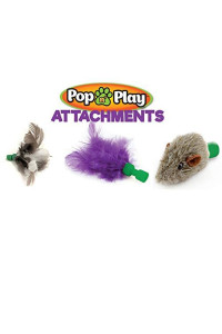 Allstar Innovations Use with The Pop N Play; 3 Replacement Cat Toy Attachments; Includes One Mouse, One Fish and One Feather. Pets Know Best