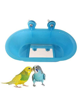 Wontee Bird Bath with Mirror Toy Fixable Parrot Bathroom Tub for Small Brids Parrot Canary Budgies Parakeets