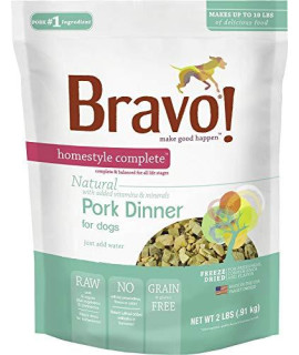 Bravo! Homestyle Complete Natural Pork Dinner for Dogs, 2 Pounds, Freeze-Dried Dog Food