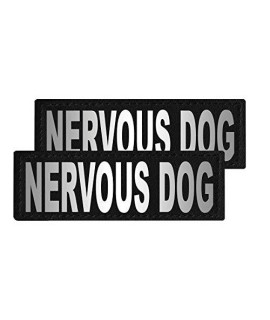Dogline Nervous Dog Vest Patches - Removable Nervous Dog Patch 2-Pack with Reflective Printed Letters for Support Therapy Dog Vest Harness Collar or Leash Size C (2" x 6")