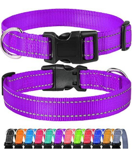 FunTags Reflective Dog Collar, Sturdy Nylon Collars for Small Girl and Boy Dogs, Adjustable Dog Collar with Quick Release Buckle, Purple