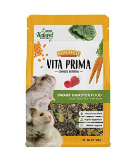 Sunseed Vita Prima Dwarf Hamster Food - Dry Food for Dwarf Hamsterrs - Vitamin-Fortified with Essential Nutrients - Supports Healthy Digestion and Healthy Teeth