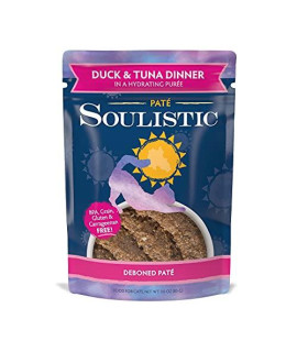 Soulistic Pate Duck & Tuna Dinner in a Hydrating Puree Wet Cat Food Pouches, 3 oz., Case of 8, 8 X 3 OZ