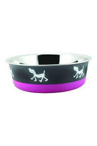 Boomer N Chaser Stainless Steel Pet Bowl with Anti Skid Rubber Base and Dog Design, Pink and Gray, Pack of 4