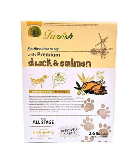 Alpha Dog Series Furesh Dry Dog Food with Premium Duck and Salmon, 2.6 lbs. (4 Boxes) (All Life Stages Formula)